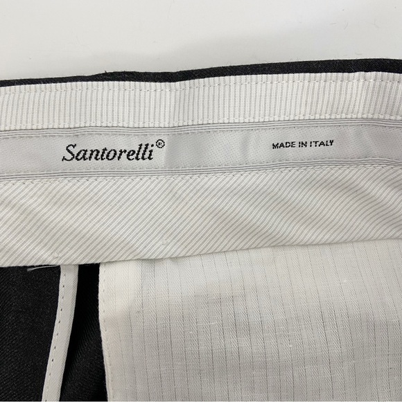 Santorelli Roma Flat Front Wool Dress Pants in Charcoal - Picture 10 of 13